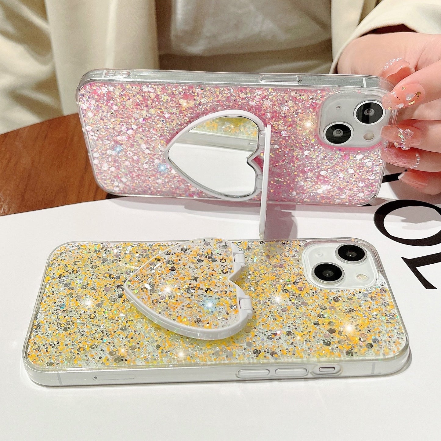 ELECTROPRIME For iPhone 15 Starry Sequin Mirror Stand Epoxy TPU Phone Case(Blue)