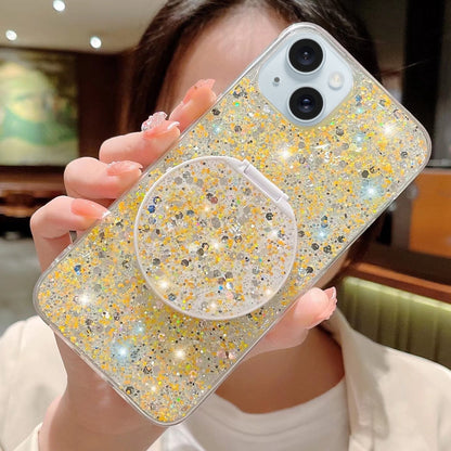 ELECTROPRIME For iPhone 15 Starry Sequin Round Mirror Stand Epoxy TPU Phone Case(Yellow)