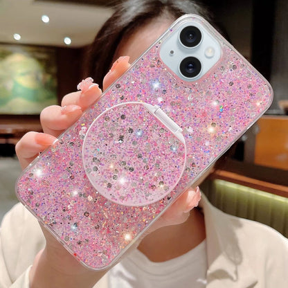 ELECTROPRIME For iPhone 15 Starry Sequin Round Mirror Stand Epoxy TPU Phone Case(Pink)