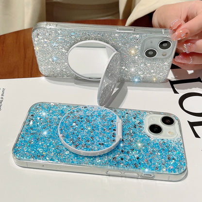 ELECTROPRIME For iPhone 15 Starry Sequin Round Mirror Stand Epoxy TPU Phone Case(Pink)