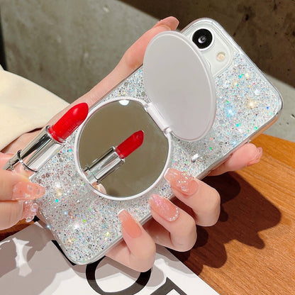 ELECTROPRIME For iPhone 15 Starry Sequin Round Mirror Stand Epoxy TPU Phone Case(Silver)
