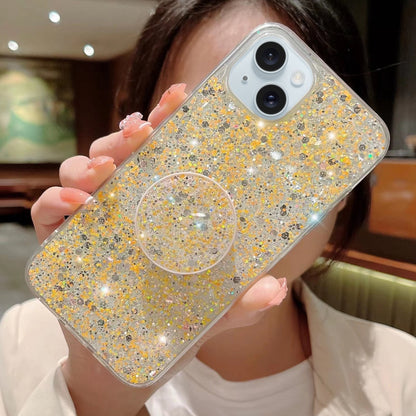 ELECTROPRIME For iPhone 15 Plus Starry Sequin Round Stand Epoxy TPU Phone Case(Yellow)