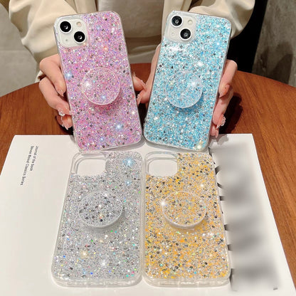 ELECTROPRIME For iPhone 15 Plus Starry Sequin Round Stand Epoxy TPU Phone Case(Yellow)