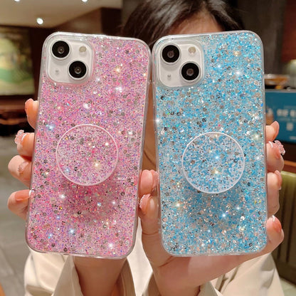 ELECTROPRIME For iPhone 15 Plus Starry Sequin Round Stand Epoxy TPU Phone Case(Yellow)