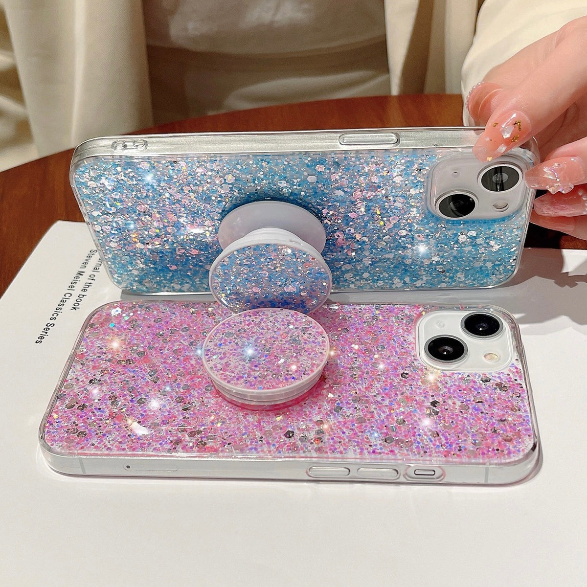 ELECTROPRIME For iPhone 15 Plus Starry Sequin Round Stand Epoxy TPU Phone Case(Yellow)
