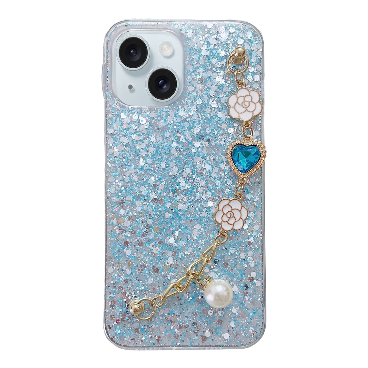 ELECTROPRIME For iPhone 15 Plus Starry Sequin Love Gem Chain Epoxy TPU Phone Case(Blue)