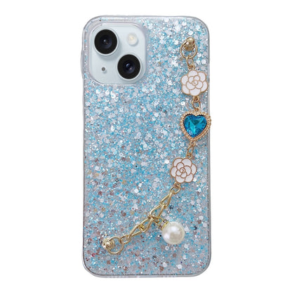 ELECTROPRIME For iPhone 15 Plus Starry Sequin Love Gem Chain Epoxy TPU Phone Case(Blue)