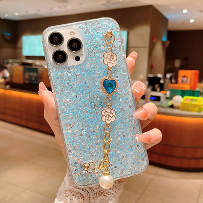 ELECTROPRIME For iPhone 15 Plus Starry Sequin Love Gem Chain Epoxy TPU Phone Case(Blue)