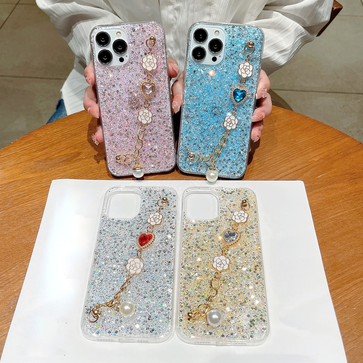 ELECTROPRIME For iPhone 15 Plus Starry Sequin Love Gem Chain Epoxy TPU Phone Case(Blue)