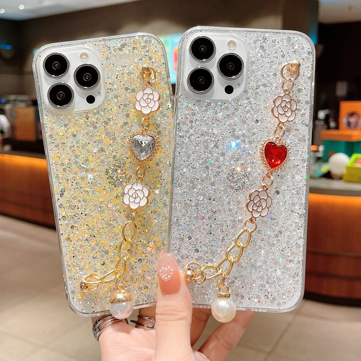 ELECTROPRIME For iPhone 15 Plus Starry Sequin Love Gem Chain Epoxy TPU Phone Case(Blue)