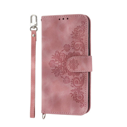ELECTROPRIME For iPhone 15 Skin-feel Flowers Embossed Wallet Leather Phone Case(Pink)