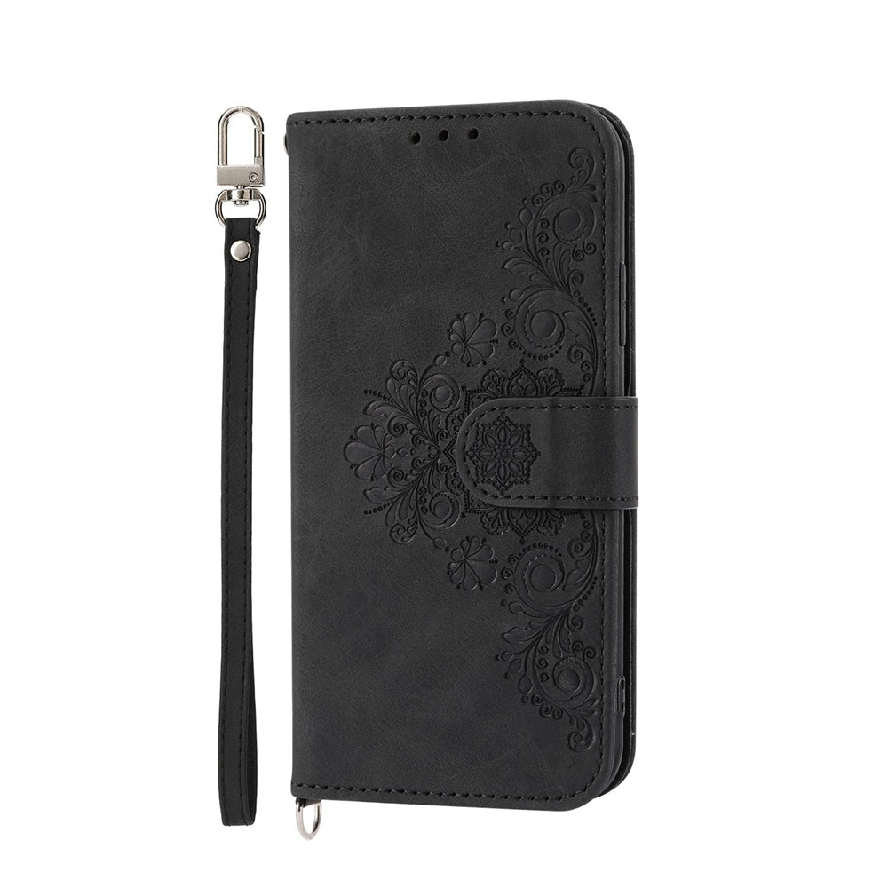 ELECTROPRIME For iPhone 15 Skin-feel Flowers Embossed Wallet Leather Phone Case(Black)