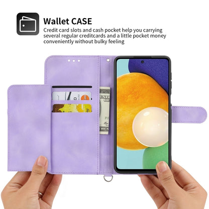 ELECTROPRIME For iPhone 15 Skin-feel Flowers Embossed Wallet Leather Phone Case(Purple)