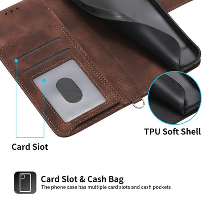 ELECTROPRIME For iPhone 15 Skin-feel Flowers Embossed Wallet Leather Phone Case(Brown)