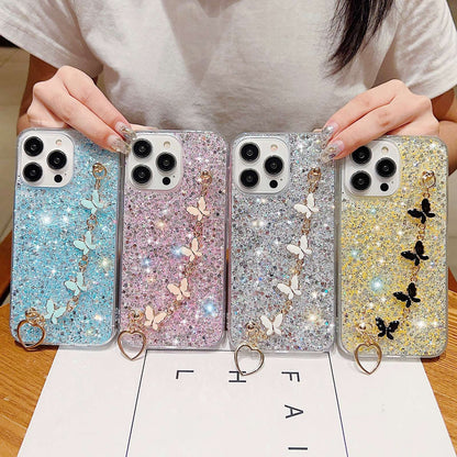ELECTROPRIME For iPhone 15 Starry Sequin Butterfly Chain Epoxy TPU Phone Case(Yellow)