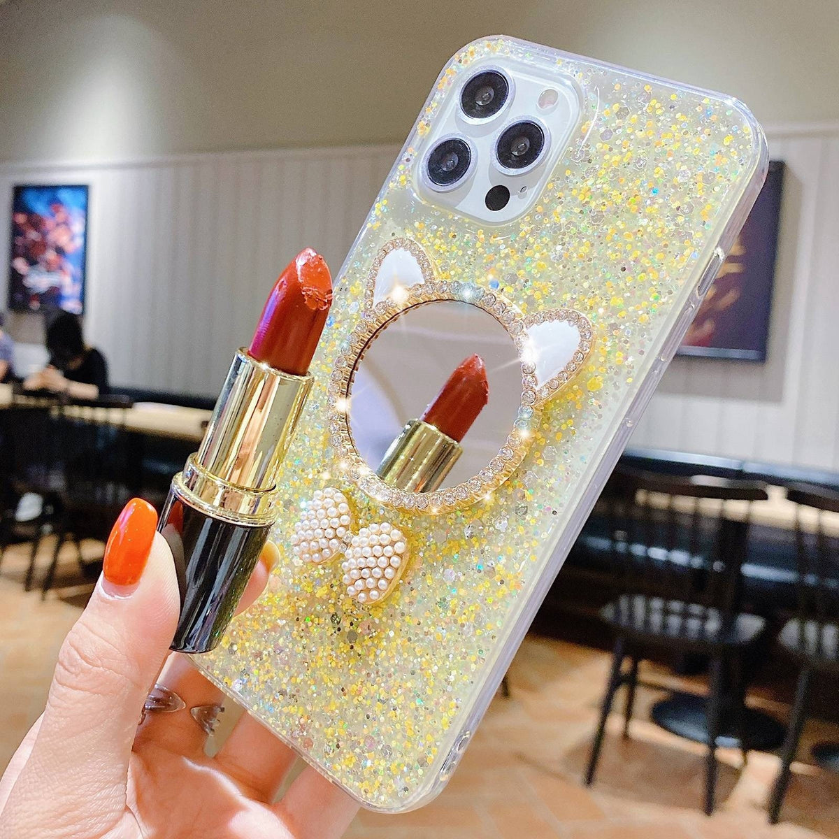 ELECTROPRIME For iPhone 15 Plus Starry Sequin Diamond Cat Ears Mirror Epoxy TPU Phone Case(Silver)