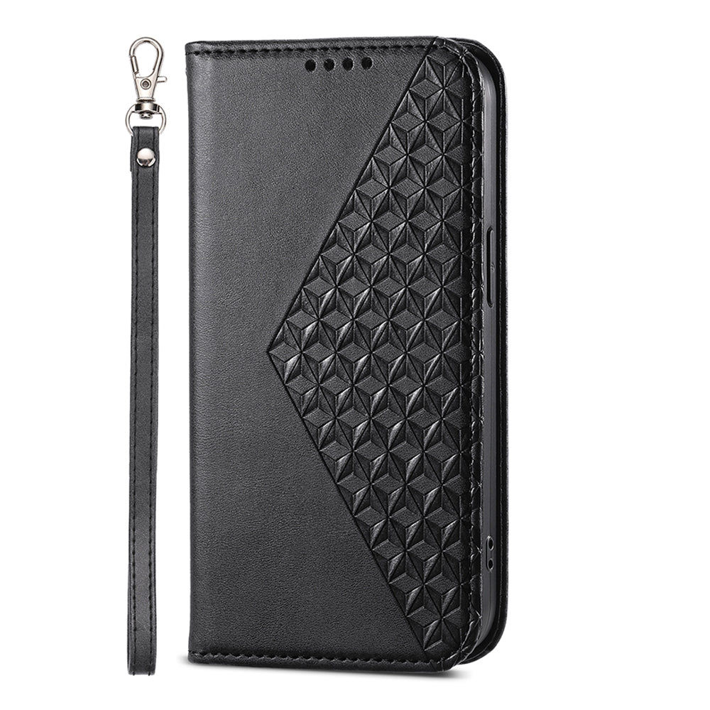 ELECTROPRIME For iPhone 15 Cubic Grid Calf Texture Magnetic Leather Phone Case(Black)