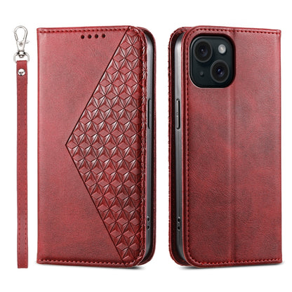 ELECTROPRIME For iPhone 15 Cubic Grid Calf Texture Magnetic Leather Phone Case(Red)