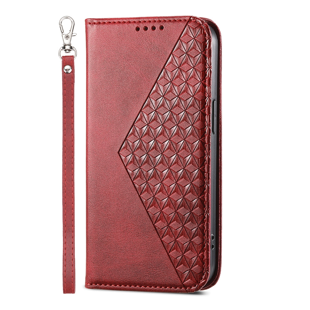 ELECTROPRIME For iPhone 15 Cubic Grid Calf Texture Magnetic Leather Phone Case(Red)