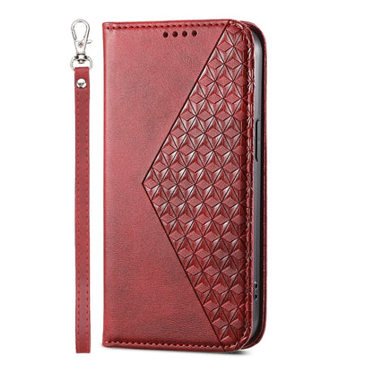 ELECTROPRIME For iPhone 15 Cubic Grid Calf Texture Magnetic Leather Phone Case(Red)