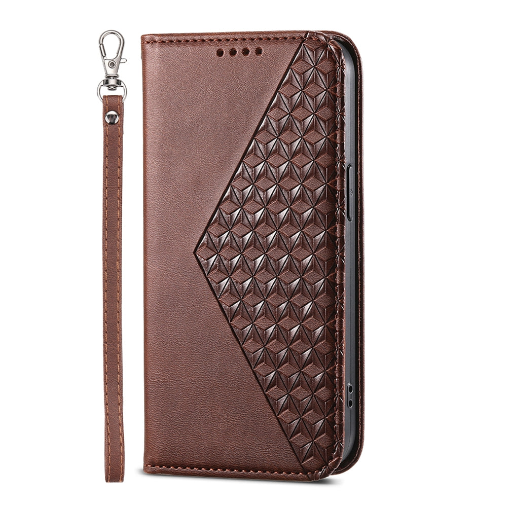 ELECTROPRIME For iPhone 15 Cubic Grid Calf Texture Magnetic Leather Phone Case(Brown)