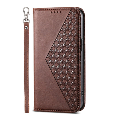 ELECTROPRIME For iPhone 15 Cubic Grid Calf Texture Magnetic Leather Phone Case(Brown)