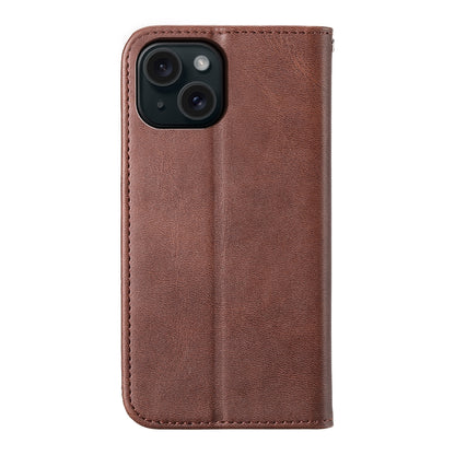 ELECTROPRIME For iPhone 15 Cubic Grid Calf Texture Magnetic Leather Phone Case(Brown)