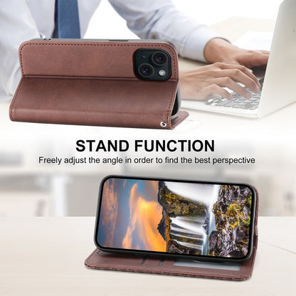ELECTROPRIME For iPhone 15 Cubic Grid Calf Texture Magnetic Leather Phone Case(Brown)