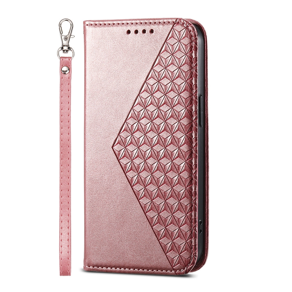 ELECTROPRIME For iPhone 15 Cubic Grid Calf Texture Magnetic Leather Phone Case(Rose Gold)