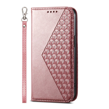 ELECTROPRIME For iPhone 15 Cubic Grid Calf Texture Magnetic Leather Phone Case(Rose Gold)
