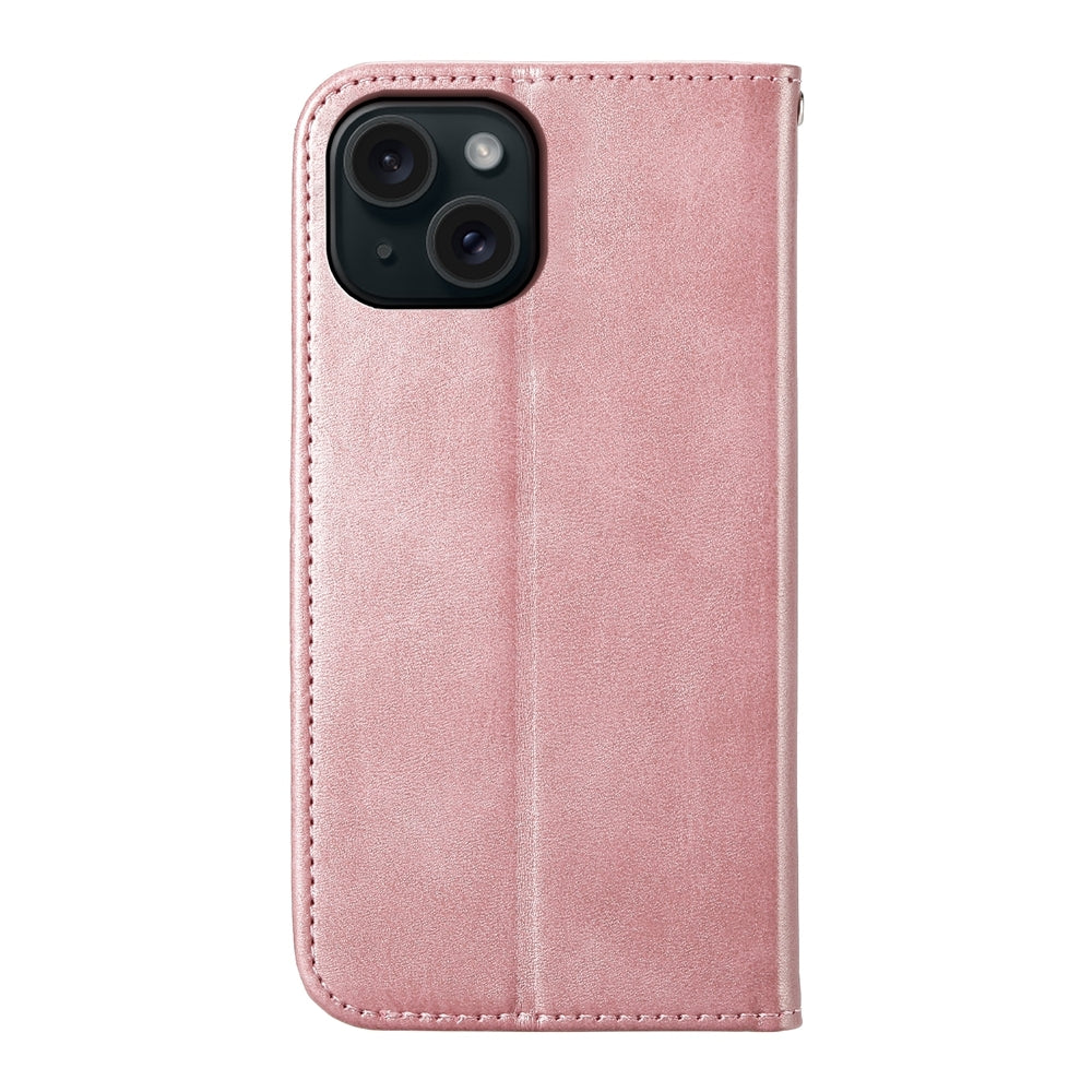 ELECTROPRIME For iPhone 15 Cubic Grid Calf Texture Magnetic Leather Phone Case(Rose Gold)