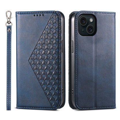 ELECTROPRIME For iPhone 15 Cubic Grid Calf Texture Magnetic Leather Phone Case(Blue)