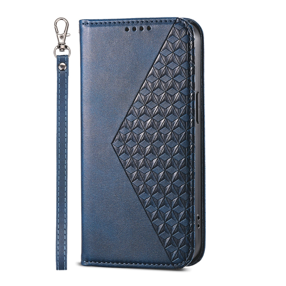 ELECTROPRIME For iPhone 15 Cubic Grid Calf Texture Magnetic Leather Phone Case(Blue)