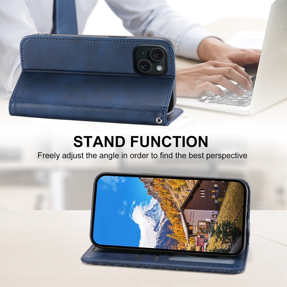 ELECTROPRIME For iPhone 15 Cubic Grid Calf Texture Magnetic Leather Phone Case(Blue)