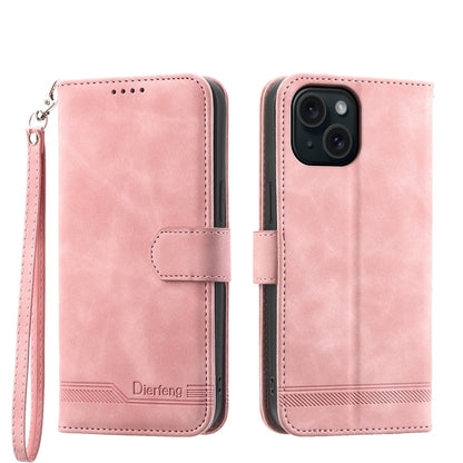 ELECTROPRIME For iPhone 15 Dierfeng Dream Line TPU + PU Leather Phone Case(Pink)