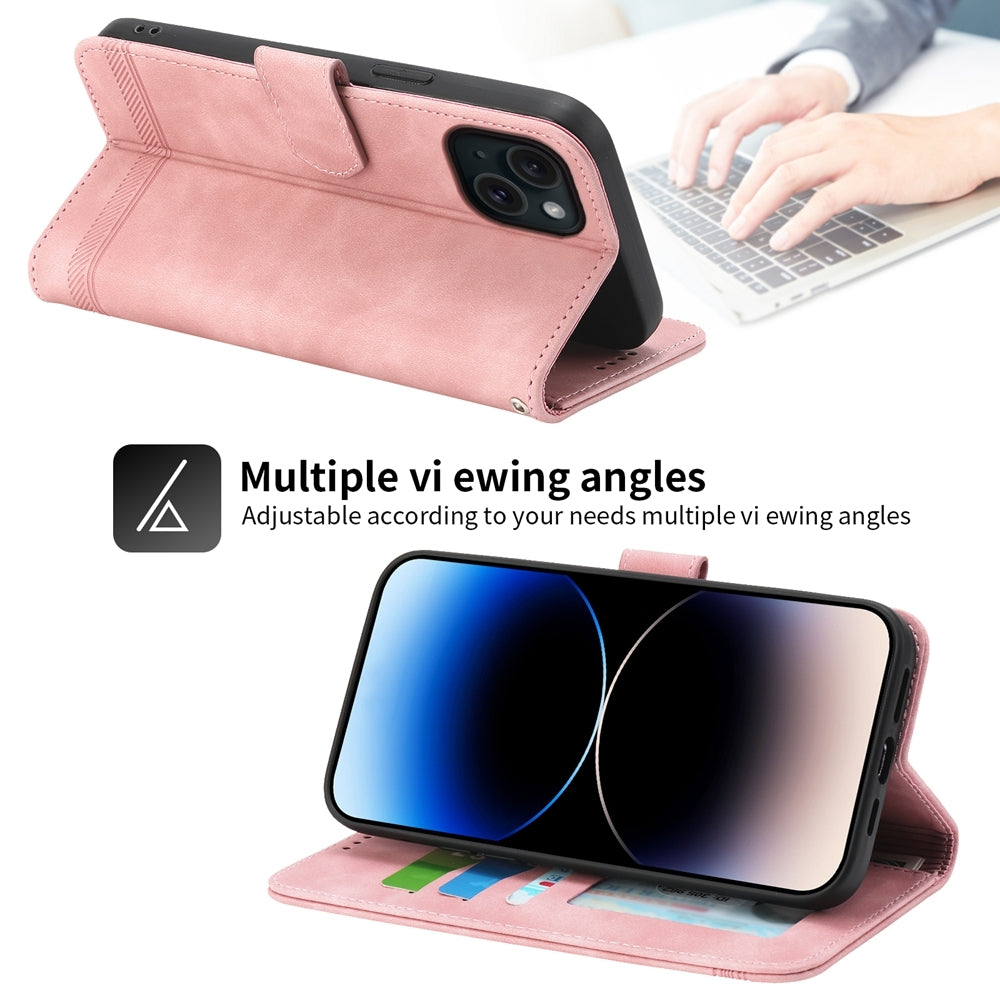 ELECTROPRIME For iPhone 15 Dierfeng Dream Line TPU + PU Leather Phone Case(Pink)