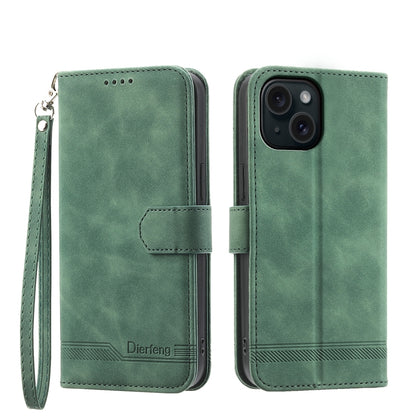ELECTROPRIME For iPhone 15 Dierfeng Dream Line TPU + PU Leather Phone Case(Green)