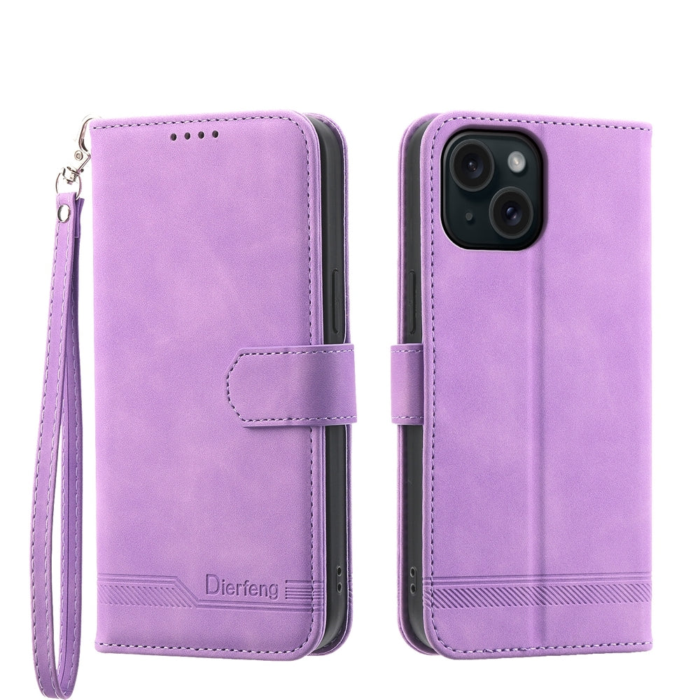 ELECTROPRIME For iPhone 15 Dierfeng Dream Line TPU + PU Leather Phone Case(Purple)