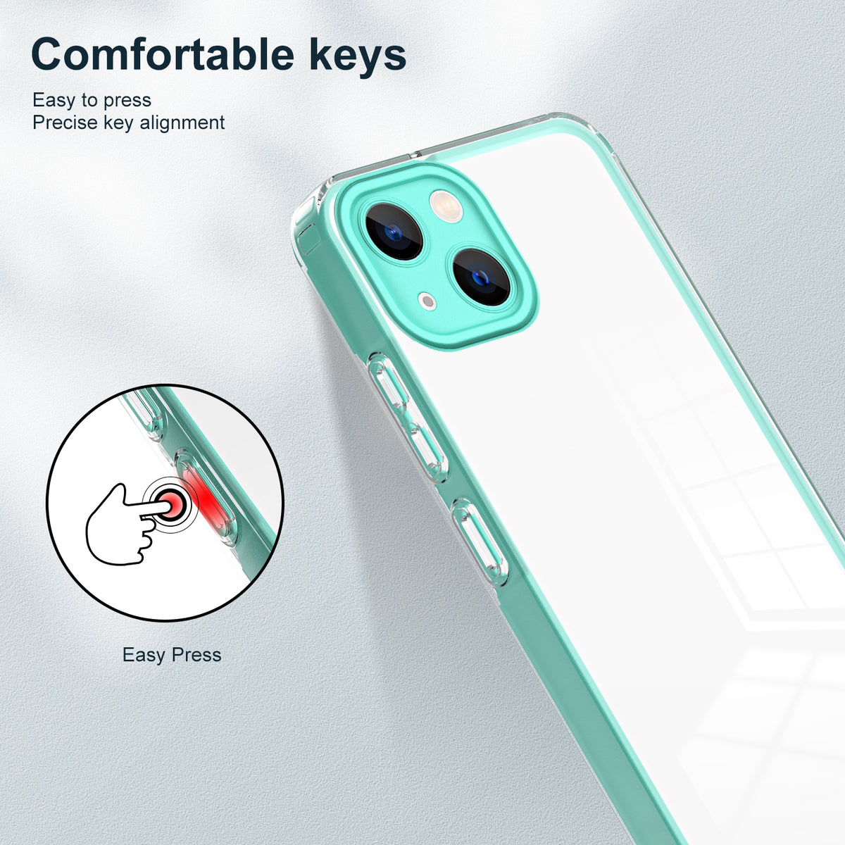 ELECTROPRIME For iPhone 15 3 in 1 Clear TPU Color PC Frame Phone Case(Light Green)