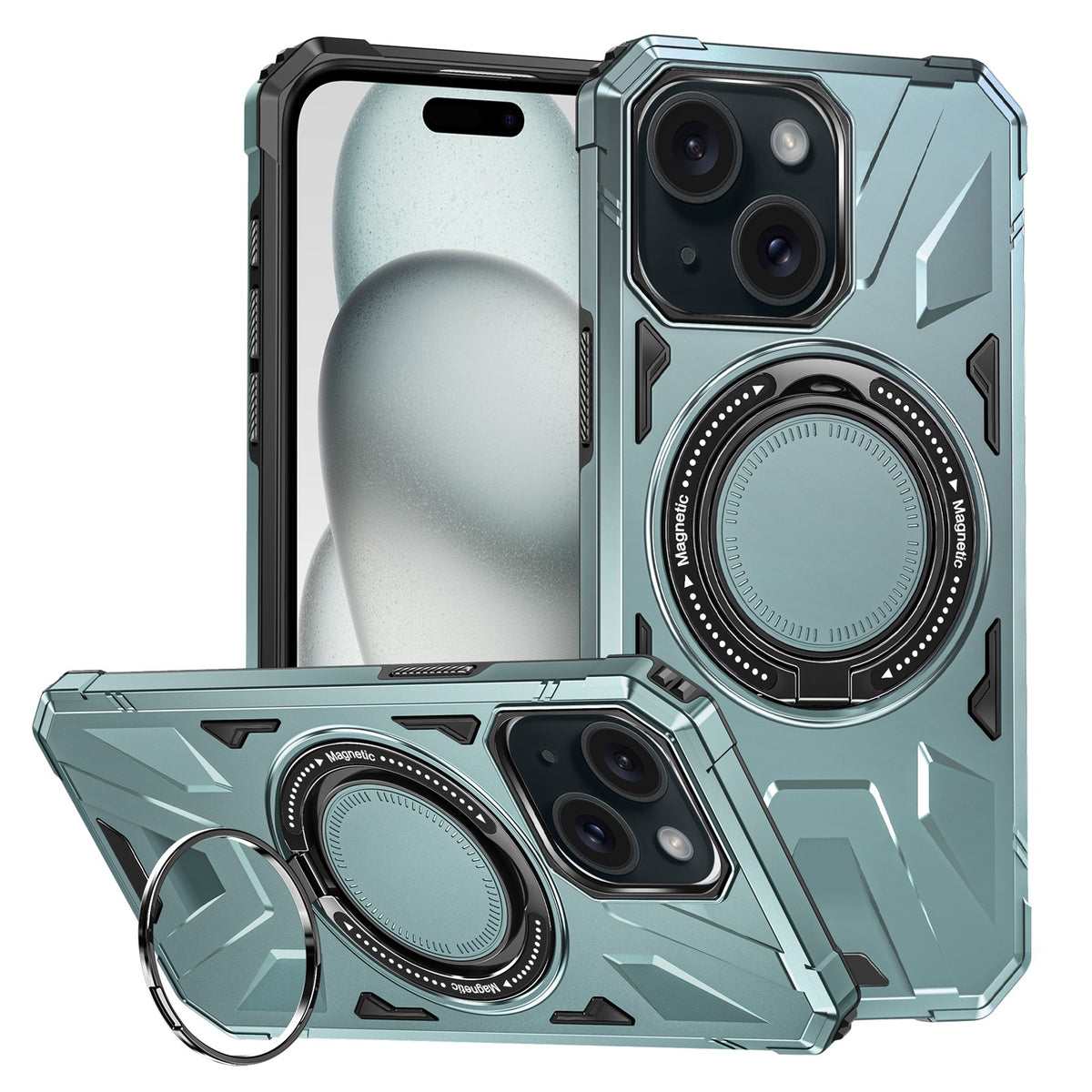 ELECTROPRIME For iPhone 15 Plus MagSafe Magnetic Shockproof Phone Case with Ring Holder(Green)