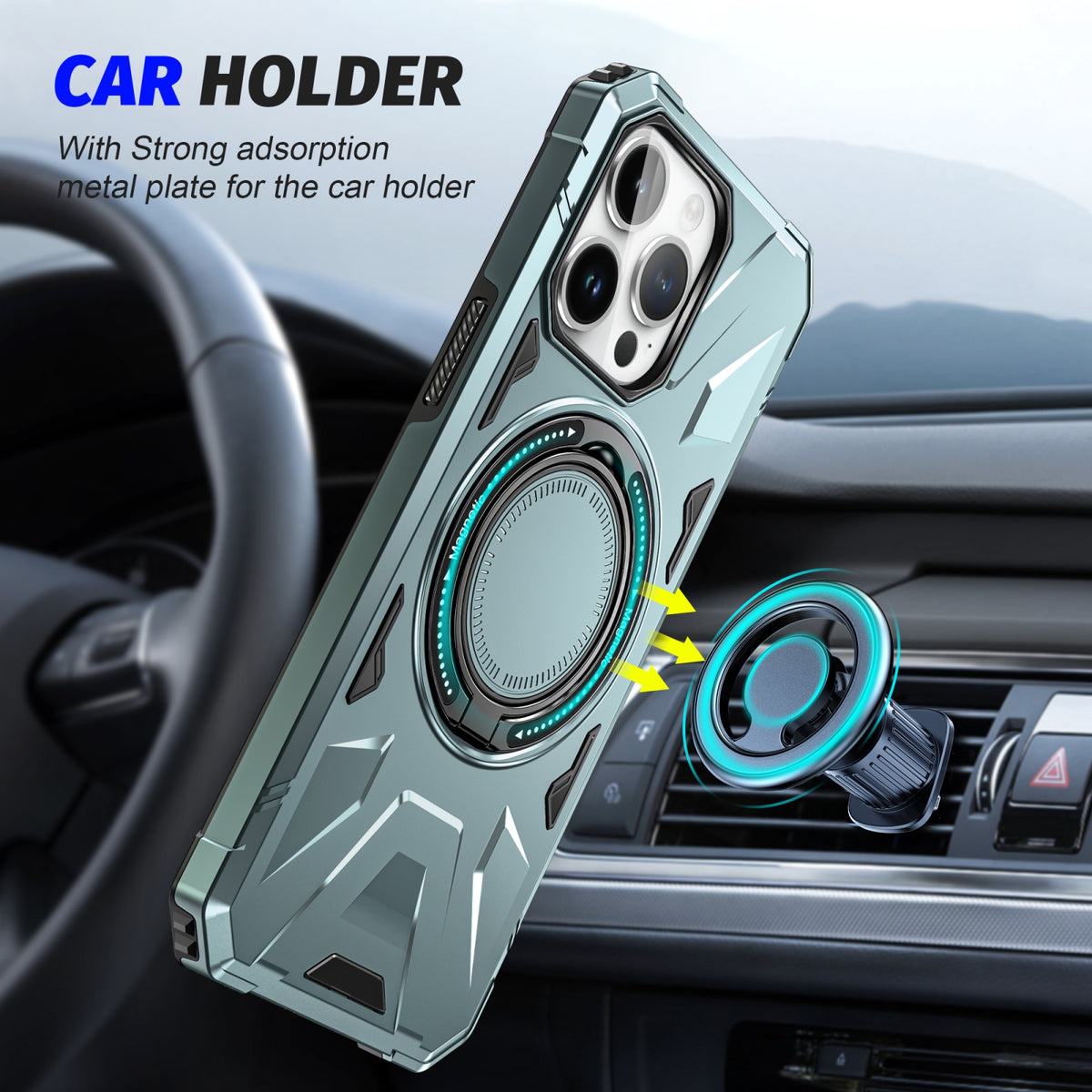 ELECTROPRIME For iPhone 15 Plus MagSafe Magnetic Shockproof Phone Case with Ring Holder(Green)