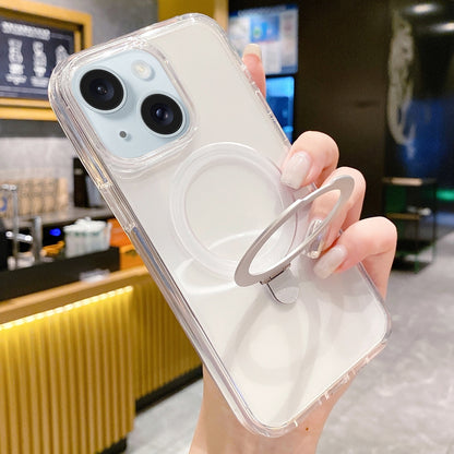 ELECTROPRIME For iPhone 15 Glitter MagSafe Magnetic Phone Case with Stand(Transparent White)