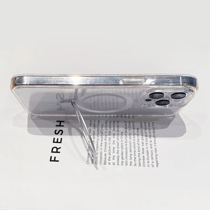 ELECTROPRIME For iPhone 15 Glitter MagSafe Magnetic Phone Case with Stand(Transparent White)