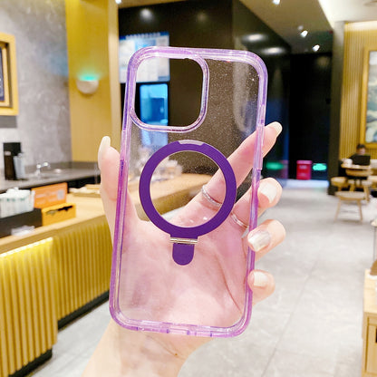 ELECTROPRIME For iPhone 15 Glitter MagSafe Magnetic Phone Case with Stand(Purple)
