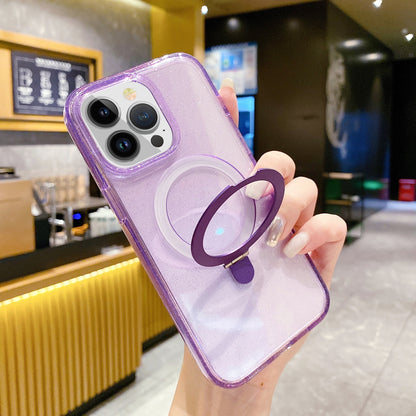 ELECTROPRIME For iPhone 15 Glitter MagSafe Magnetic Phone Case with Stand(Purple)