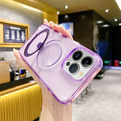 ELECTROPRIME For iPhone 15 Glitter MagSafe Magnetic Phone Case with Stand(Purple)