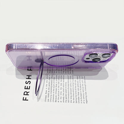 ELECTROPRIME For iPhone 15 Glitter MagSafe Magnetic Phone Case with Stand(Purple)