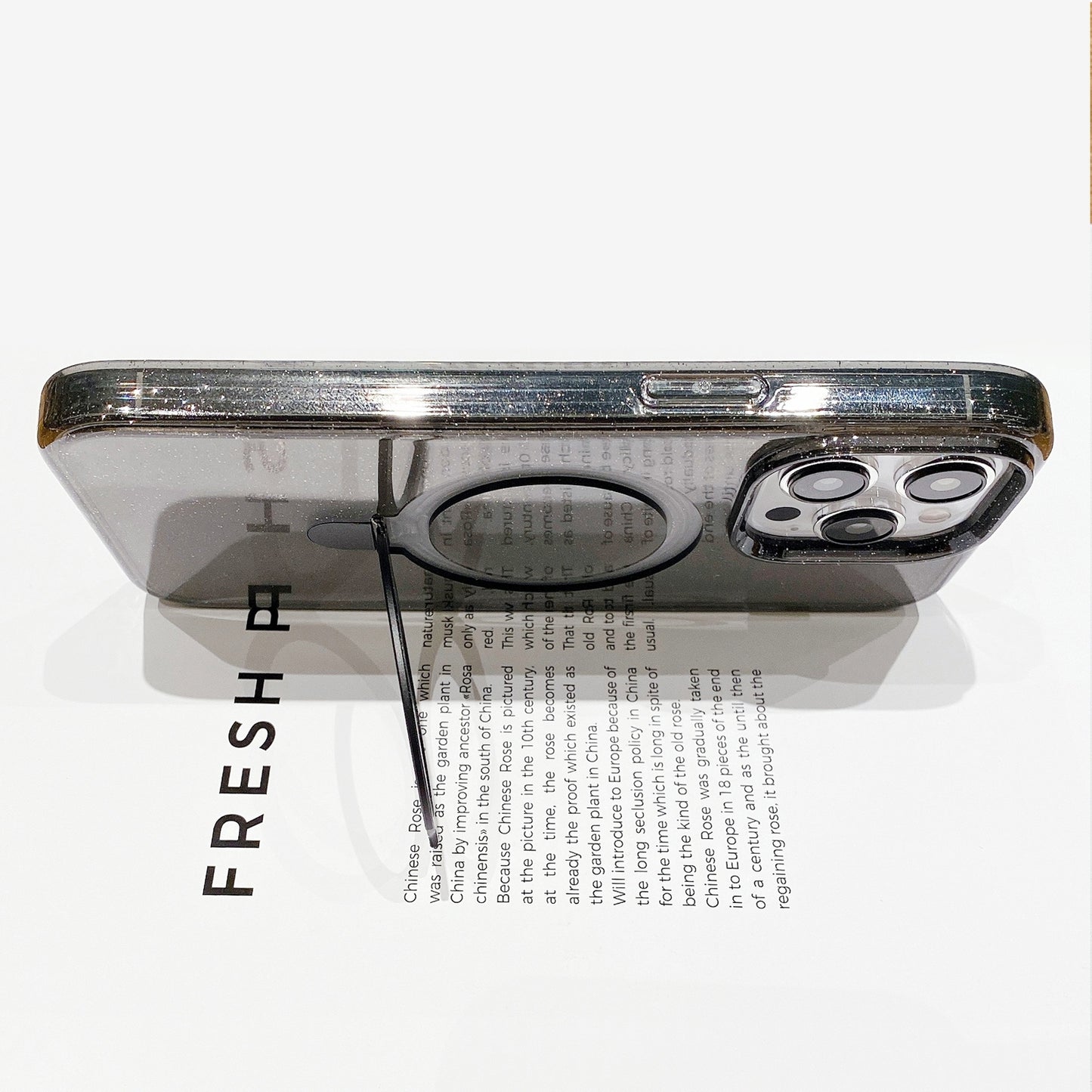 ELECTROPRIME For iPhone 15 Glitter MagSafe Magnetic Phone Case with Stand(Black)
