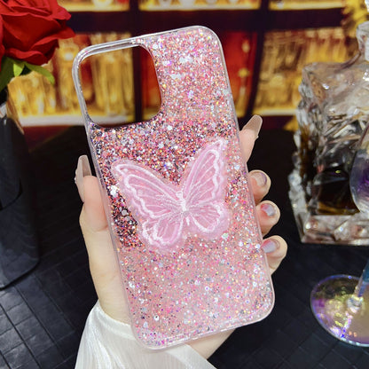 ELECTROPRIME For iPhone 15 Starry Sequin Embroidered Butterfly Epoxy TPU Phone Case(Pink)