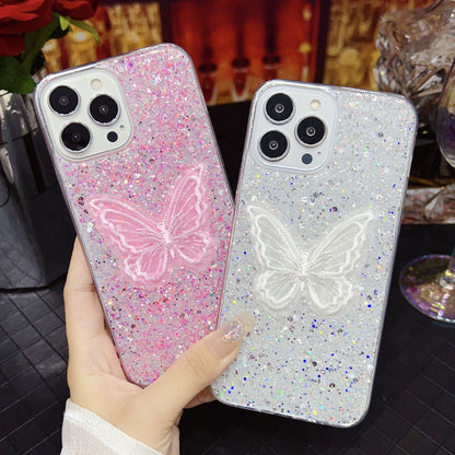 ELECTROPRIME For iPhone 15 Starry Sequin Embroidered Butterfly Epoxy TPU Phone Case(Pink)